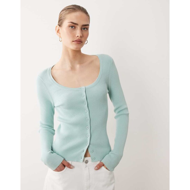 ASOS DESIGN cotton blend wide scoop cardigan in light blue