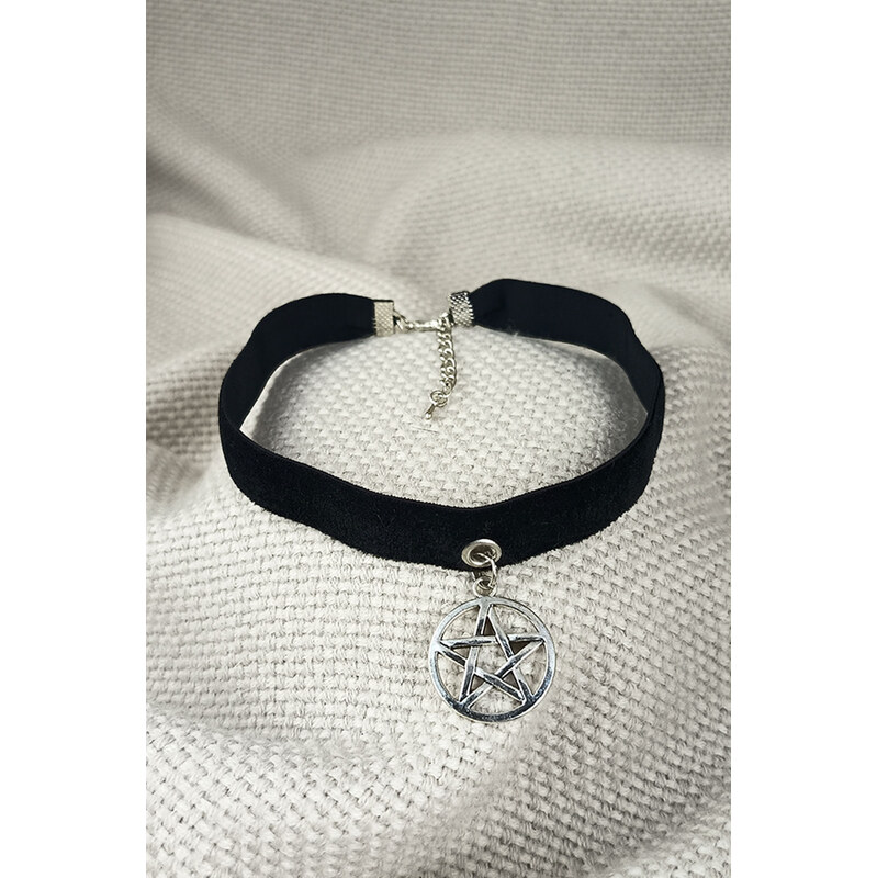 MANON Černá sametka s přívěskem pentagram 115252789