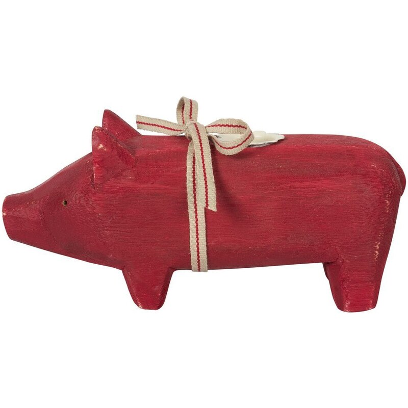 Maileg Dřevěný svícen Pig red - medium