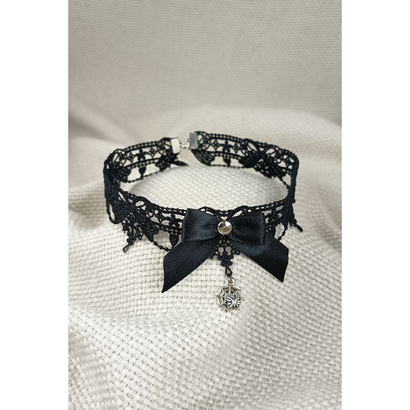 MANON Černý krajkový choker s mašličkou 115263825
