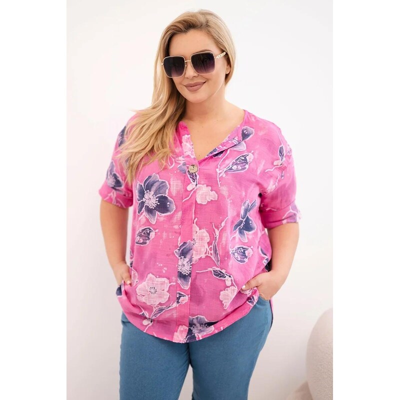 MladaModa Bavlněná oversize halenka s knoflíkem ve výstřihu a