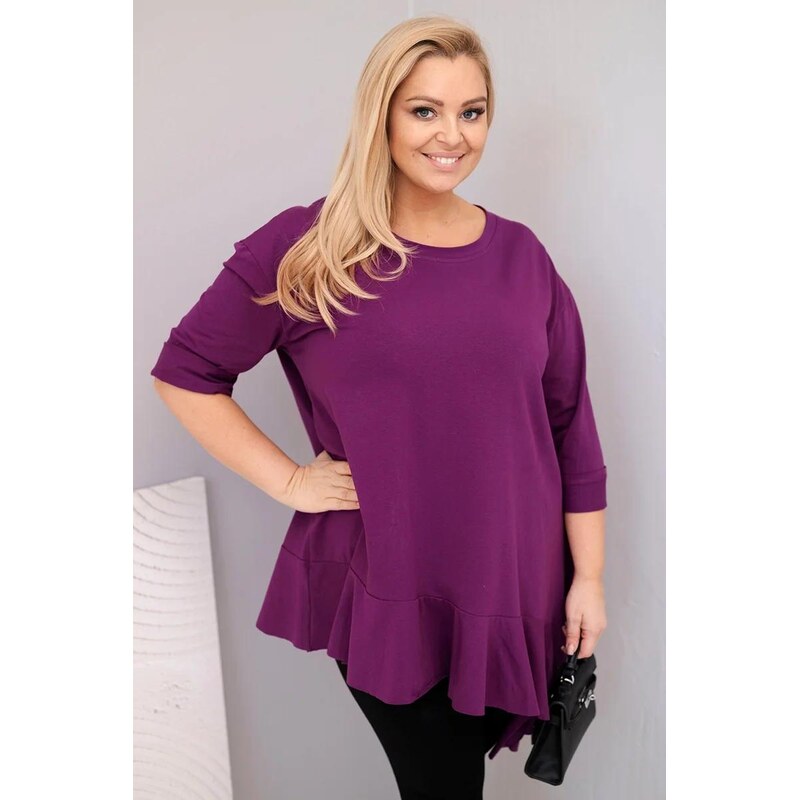 MladaModa Bavlněná oversize halenka s volány model 25196 tmavě