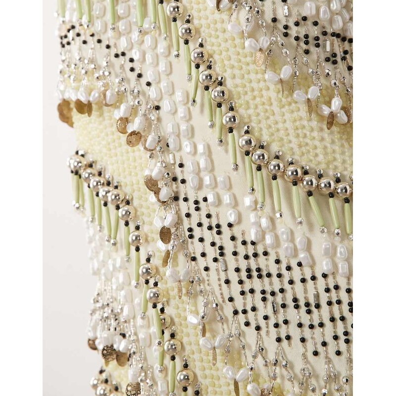 ASOS DESIGN scoop neck mini dress with shaped hem and all over beaded embellishment in Light Green