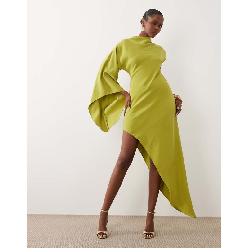 ASOS DESIGN one sleeve high neck maxi dress with asymmetric hem