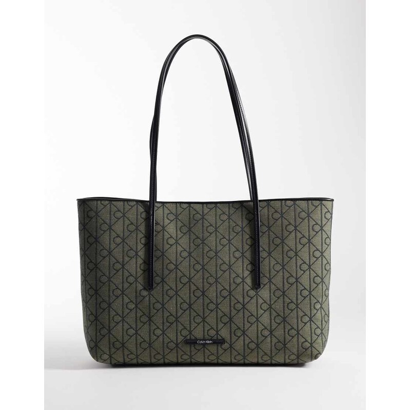 Calvin Klein emblem all over print tote bag with pouch in black
