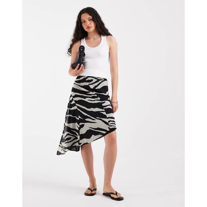 ASOS DESIGN chiffon asym hem maxi skirt in zebra print-Multi