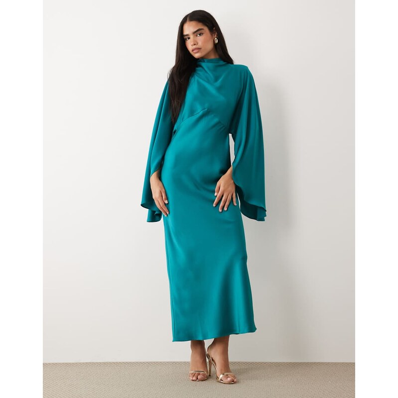 ASOS DESIGN funnel neck satin maxi dress with exaggerated