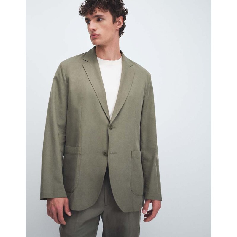 Mango Delave linen blend relaxed fit suit blazer co-ord in olive