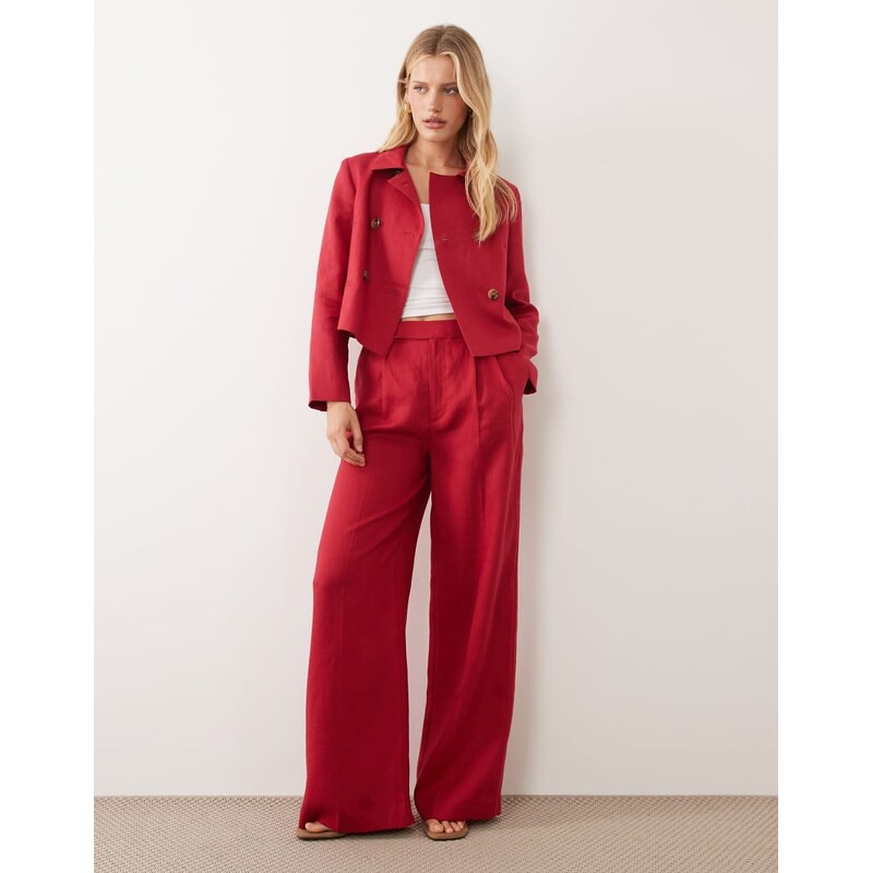 Mango 100% linen tailored trouser co-ord in bright red