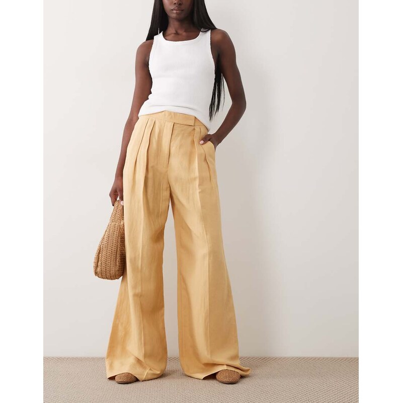 Mango linen mix tailored trouser in yellow