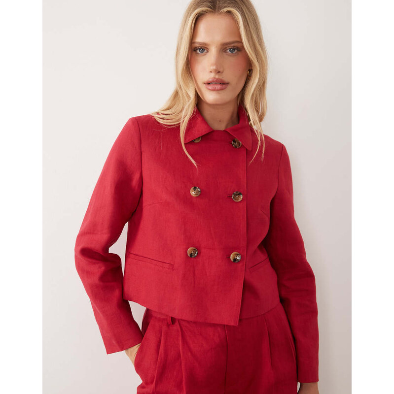 Mango linen mix short jacket co-ord in red 115299867