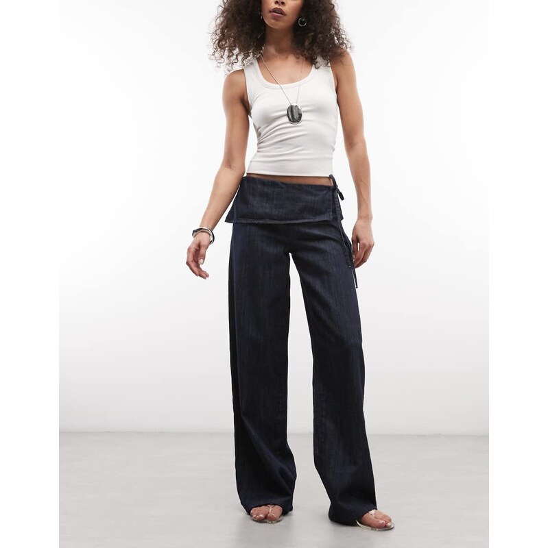 Reclaimed Vintage indigo chambray trouser with tie detail-Blue