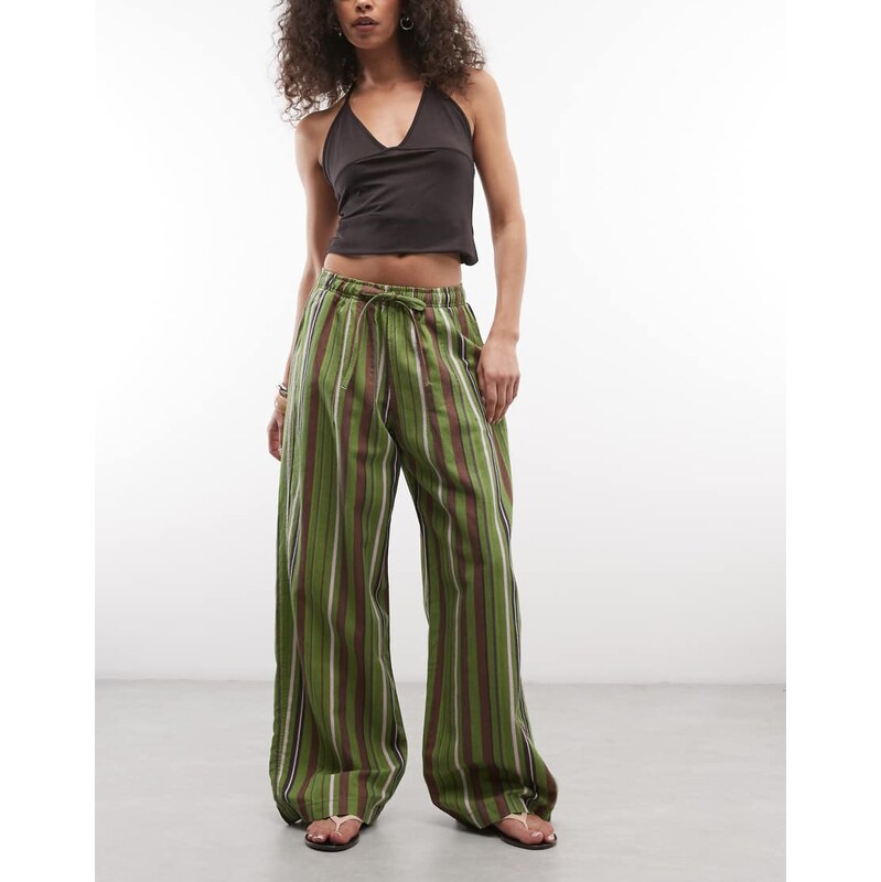 Reclaimed Vintage green stripe linen blend pj trouser
