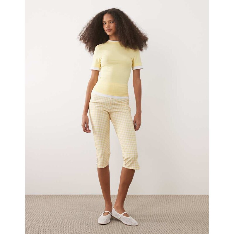 ASOS DESIGN capri leggings in buttermilk yellow gingham-Multi