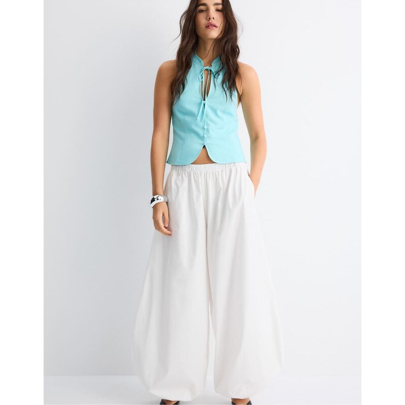 Stradivarius Qipao halter button top in turquoise-Blue 115299948
