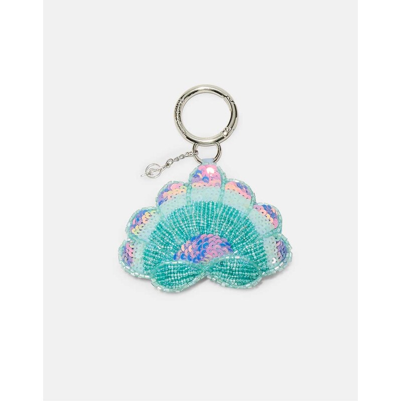 Stradivarius Beaded seashell charm keyring in sky blue 115299955