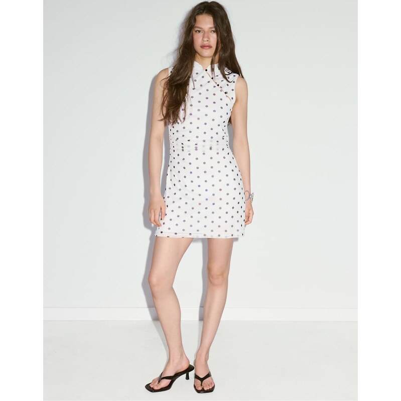 Stradivarius Polka dot short qipao dress in ecru-White 115299959