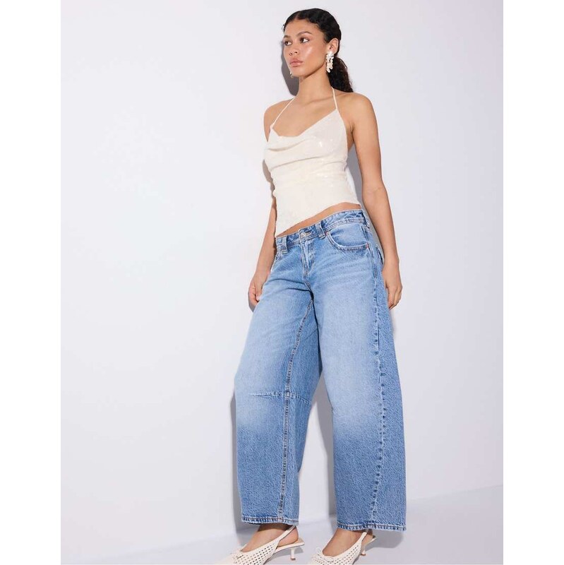 Stradivarius Sequin halter top in vanilla-White