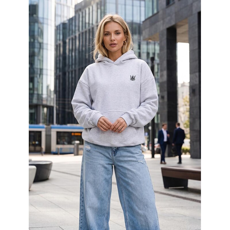 Dámská mikina s kapucí Oversize šedá / černá Jigga Wear Crown