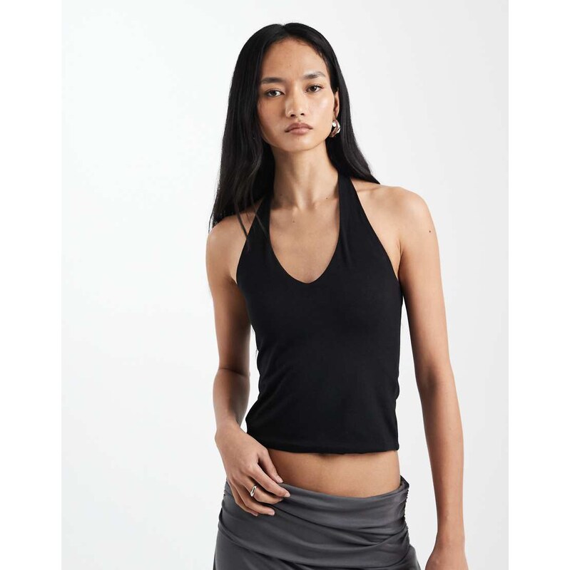 Cotton On all day V neck halter in black 115337596
