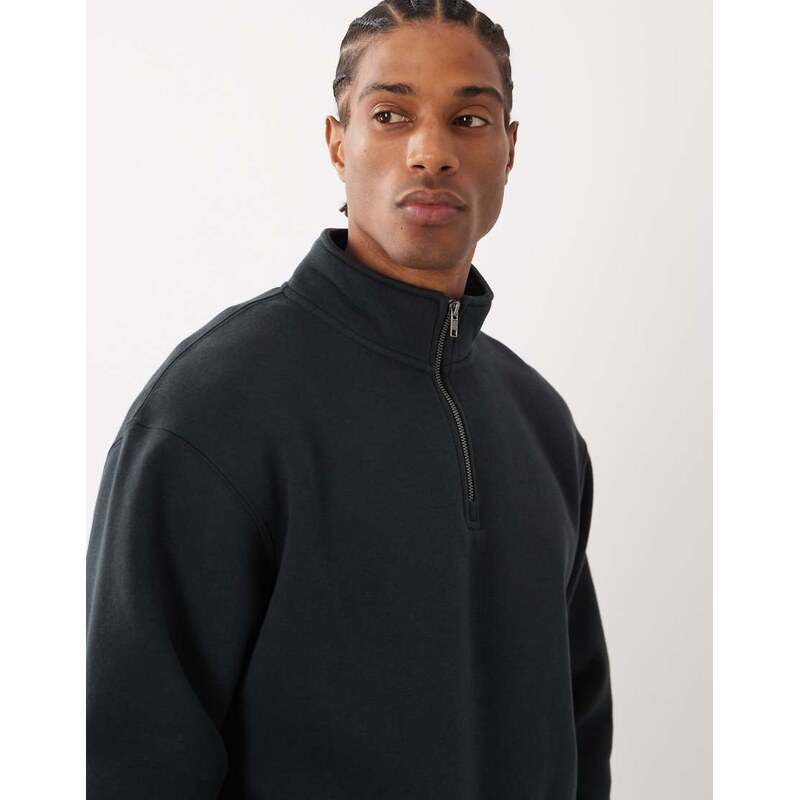 Cotton On 1/4 zip fleece sweatshirt in black 115337616