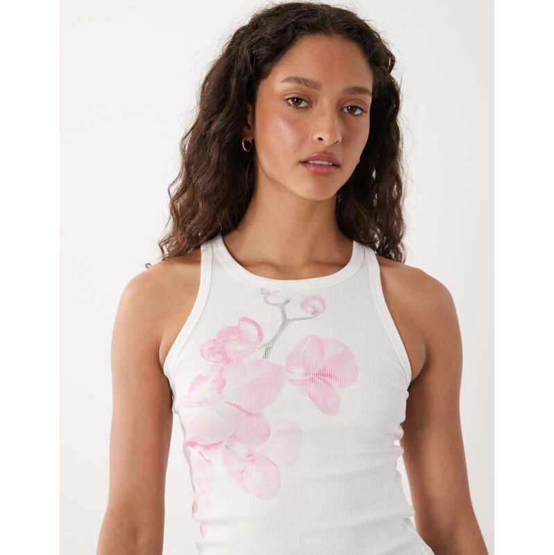 Cotton On high neck graphic tank in orchid-White