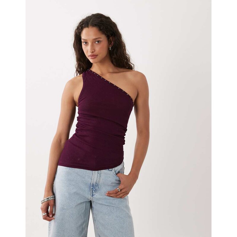 Cotton On stud asymmetric knit top in blackberry belle-Yellow