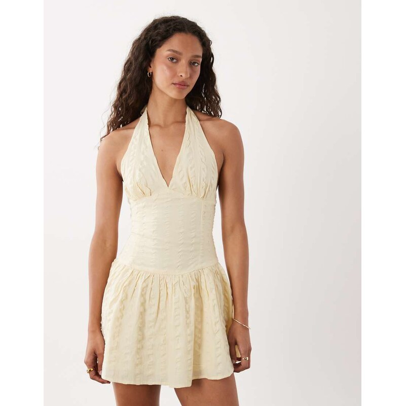 Cotton On kaity halter mini dress in vanilla-Yellow