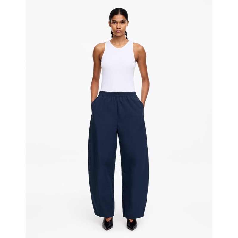 ARKET drawstring cotton poplin trousers in navy 115337649