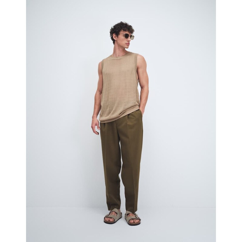 ASOS DESIGN tailored pleated oversized tapered trousers in olive