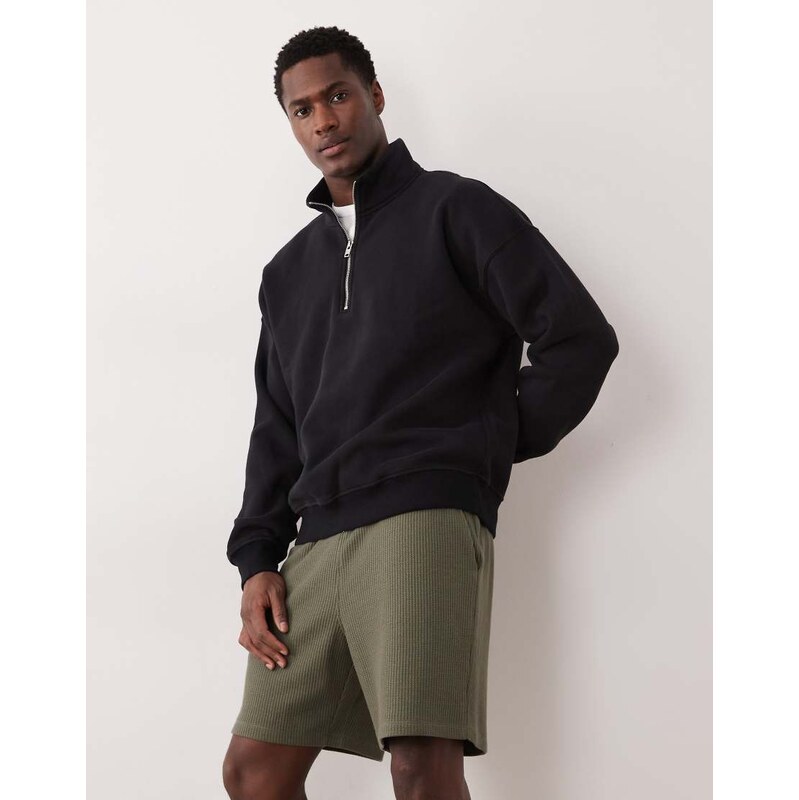 ASOS DESIGN oversized waffle texture jersey shorts in charcoal-Grey