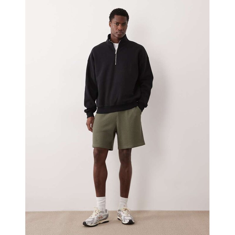 ASOS DESIGN oversized waffle texture jersey shorts in charcoal-Grey