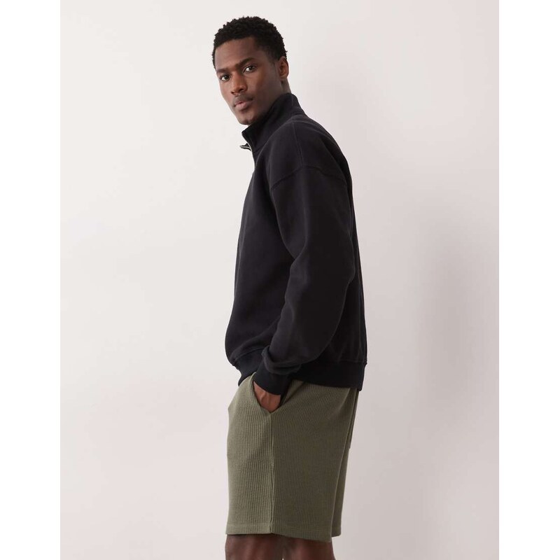 ASOS DESIGN oversized waffle texture jersey shorts in charcoal-Grey