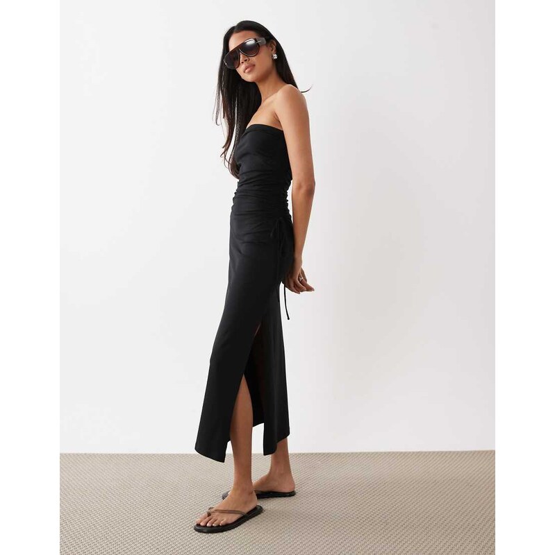 ASOS DESIGN bandeau ruched side midi dress in black