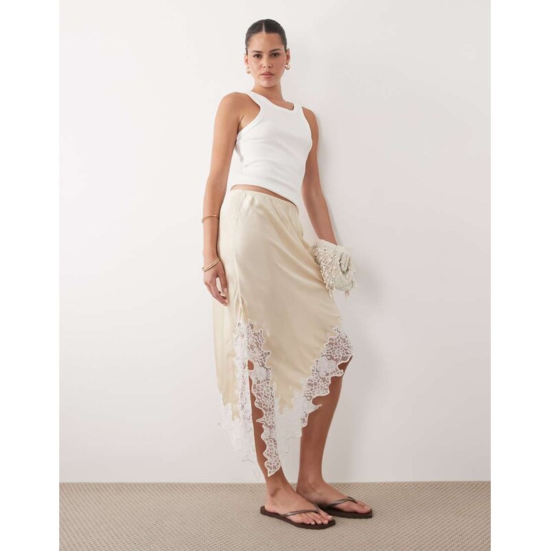 Miss Selfridge satin asym maxi skirt in buttermilk-Yellow