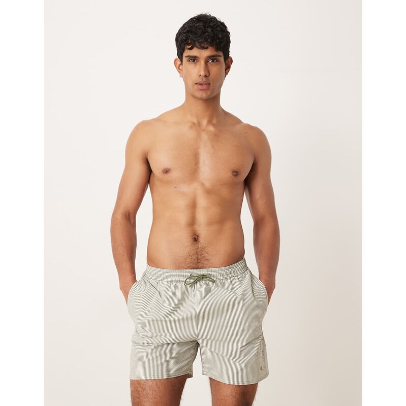 Calvin Klein drawstring swim shorts in sage stripe-Green