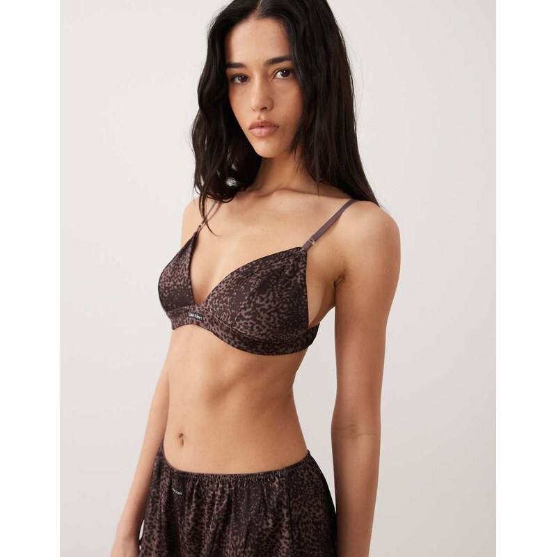 Calvin Klein Signature Satin unlined triangle bra in brown animal 115337552