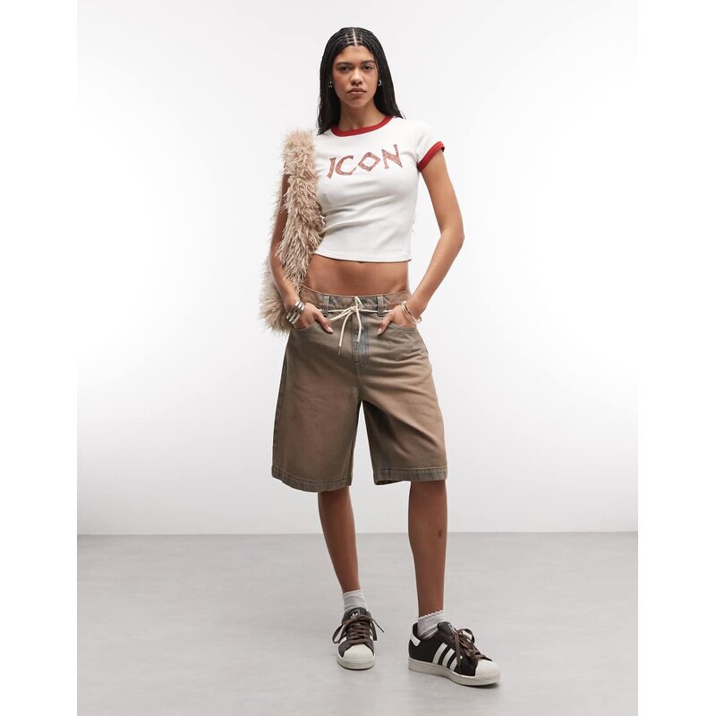 ASOS DESIGN ringer baby tee with leopard icon slogan in white