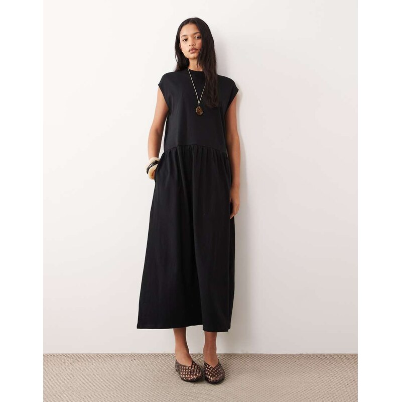 ASOS DESIGN midi smock dress in black