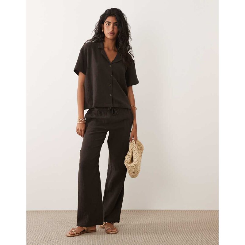JDY wide leg cheesecloth trousers co-ord in chocolate brown 115522357