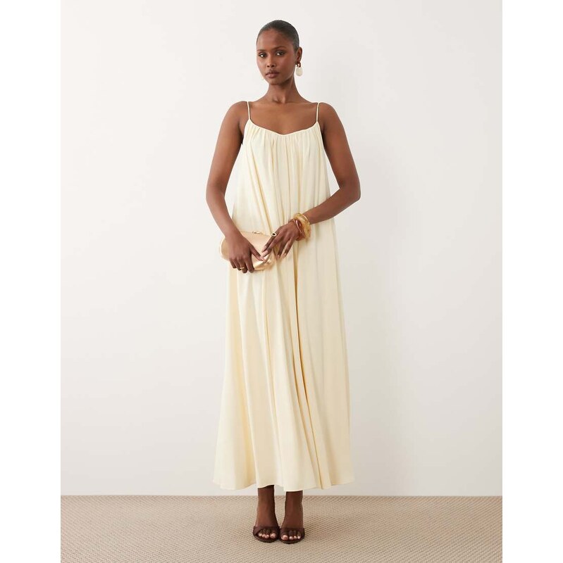 ASOS DESIGN strappy cami trapeze maxi dress in buttermilk-Yellow
