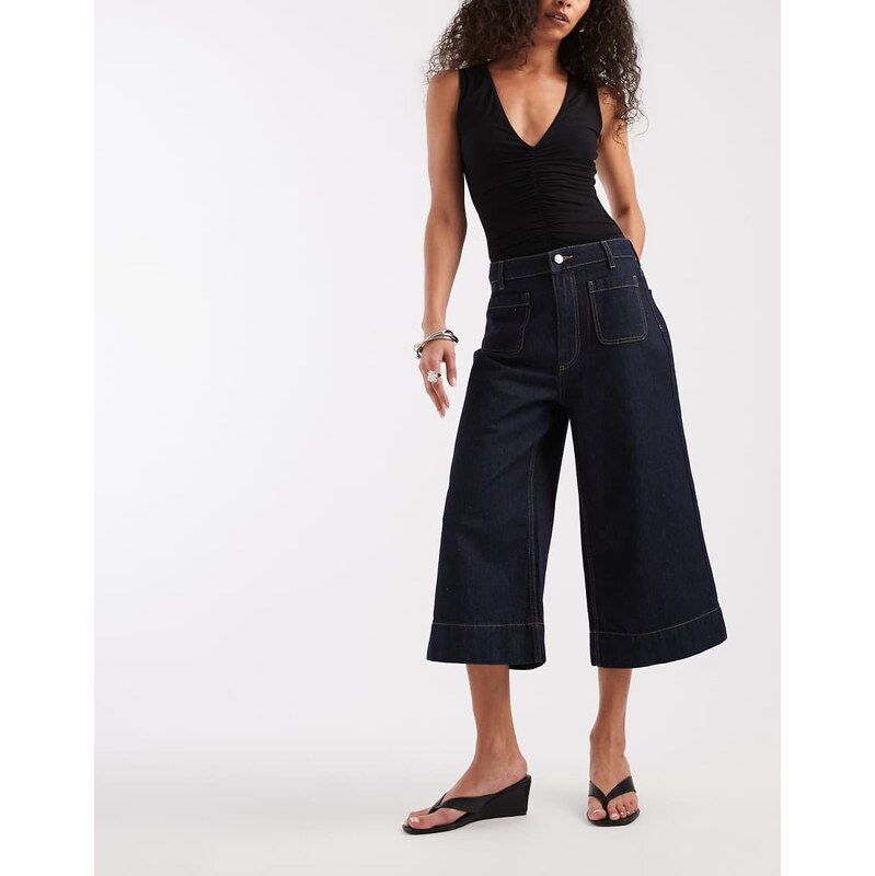 ASOS DESIGN high waist culotte with front pockets-Blue