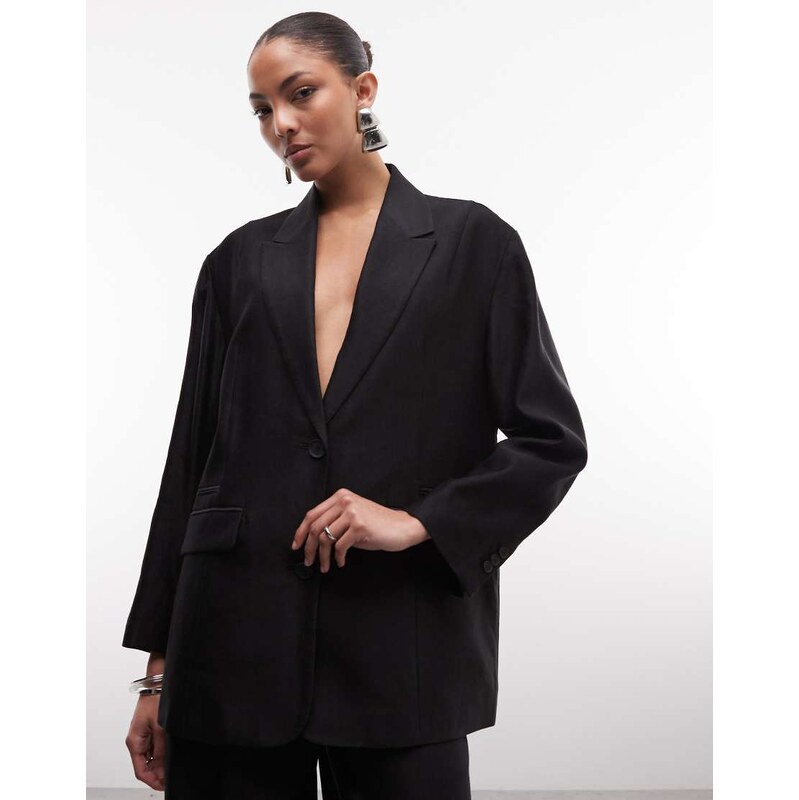 AllSaints Charley co-ord tailored linen blend blazer in black 115337652