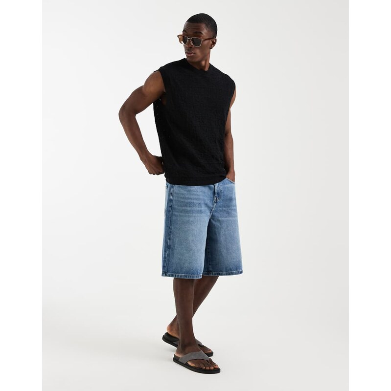 ASOS DESIGN relaxed knitted crochet vest in black