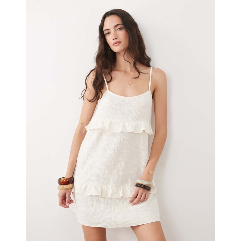 New Look tiered mini sundress in white