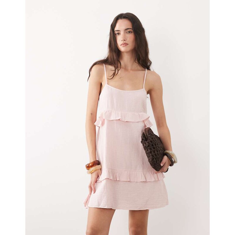 New Look tiered mini sundress in pink