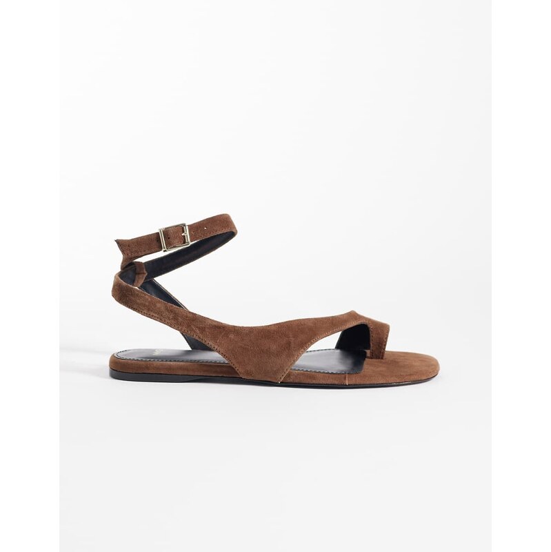 Mango 100% suede leather flat sandal in brown