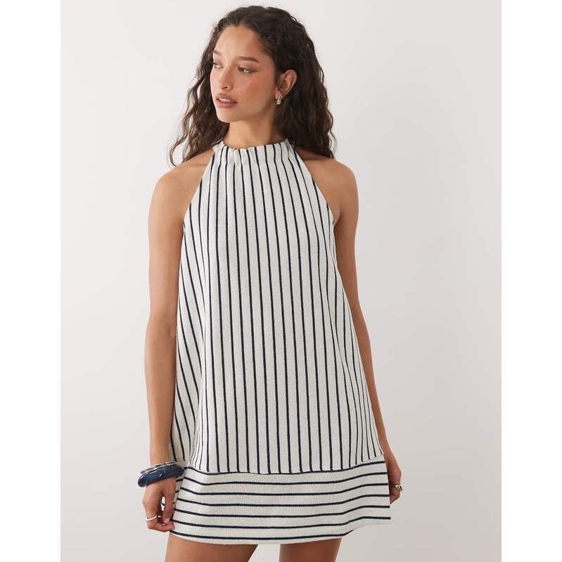 ASOS DESIGN jersey halter neck a line mini dress in mono stripe
