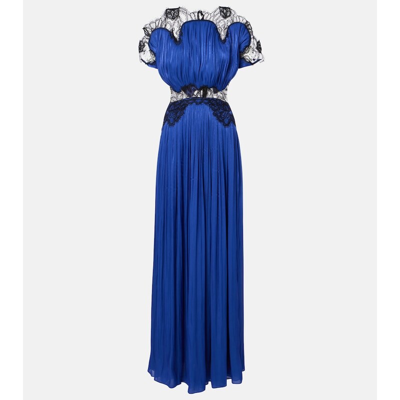 Costarellos Lace-trimmed Lurex georgette gown