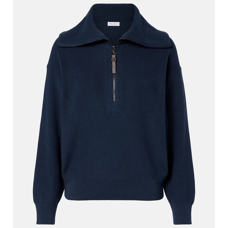 Brunello Cucinelli Monili cotton half-zip sweater